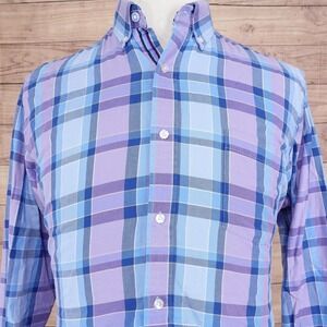Tailorbyrd Shirt Mens Large Purple Blue Plaid Button Down Long Sleeve Cotton
